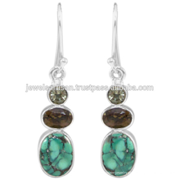 Tibetano Turquesa E Multi Gemstone 925 Sterling Silver Earring